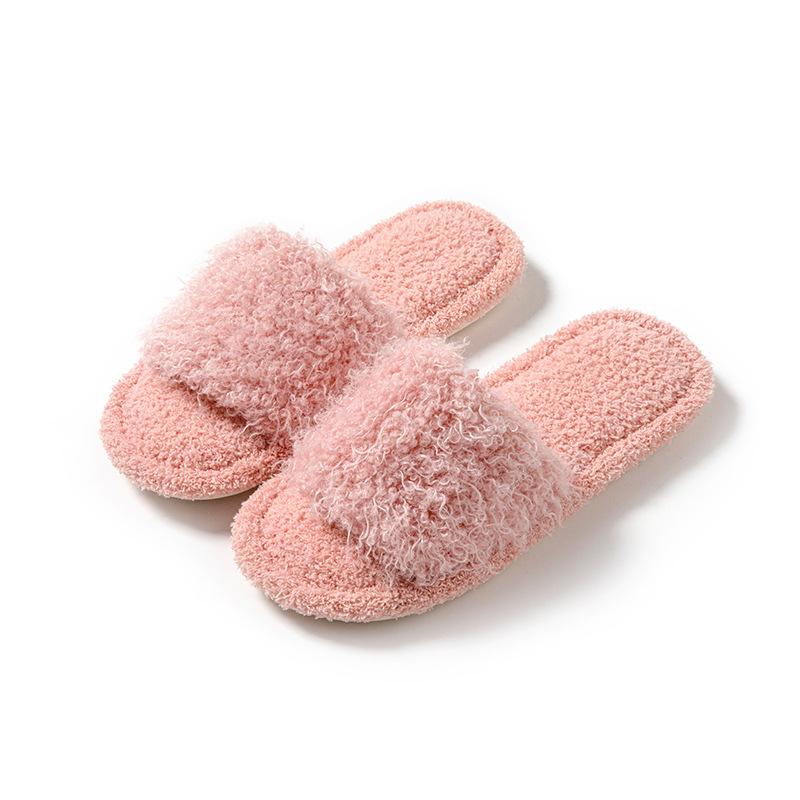 

2024 New Winter Women Fur Slippers Open Toe Flip Flops Thicken Warm Plush Home Shoes Couple Indoor Slippers for Bedroom Slides 40-41 рожевий