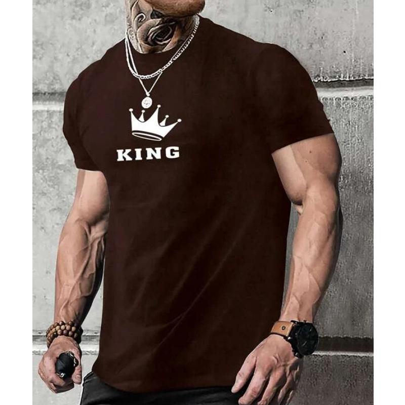 Summer Round Neck 3D King Printed Top Fashionable Casual Short Sleeved Men's T-shirts