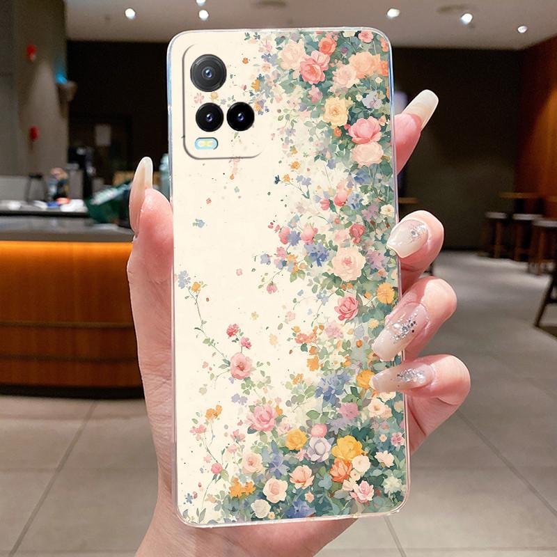 For Vivo Y33S V2109 Y33T V2146 Back Cover Vivo Y21 2021 Y21S Y21A Y21E Y21T Case Clear Luxury Butterfly Flowers Soft Phone Case