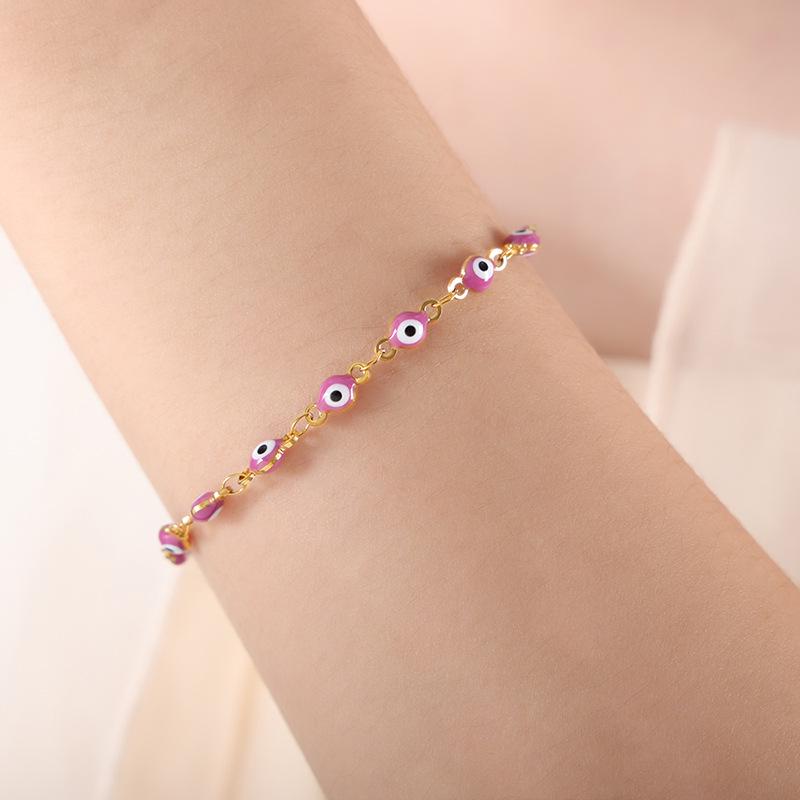 French Retro Colorful Enamel Titanium Steel Necklace & 18K Gold Bracelet - Versatile Personalized Niche Jewelry for Women