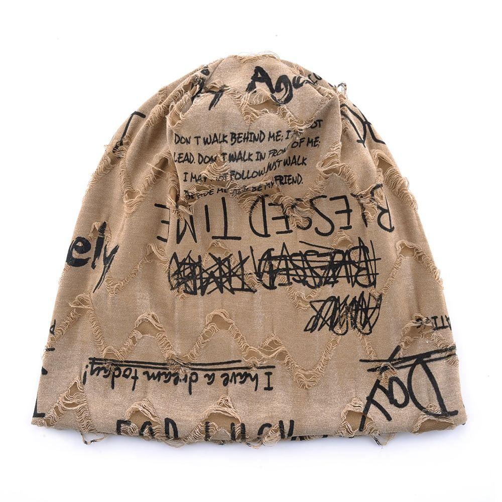 Thin Bonnet Vintage Beanie Wasteland Style Pullover Hat Distressed Letter Print Beanie  Unisex Wear