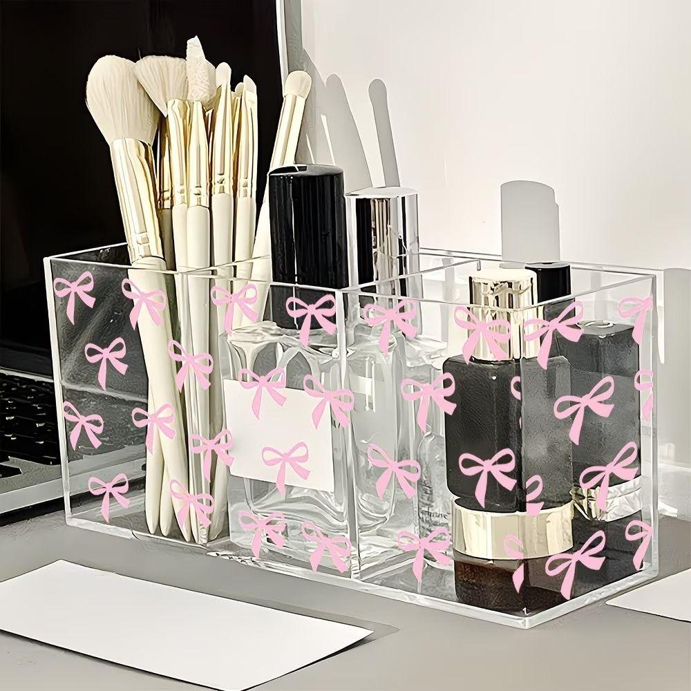 Transparent Makeup Brush Holder 3 Grids Stationery Storage Box Pen Display Case  for Living Room