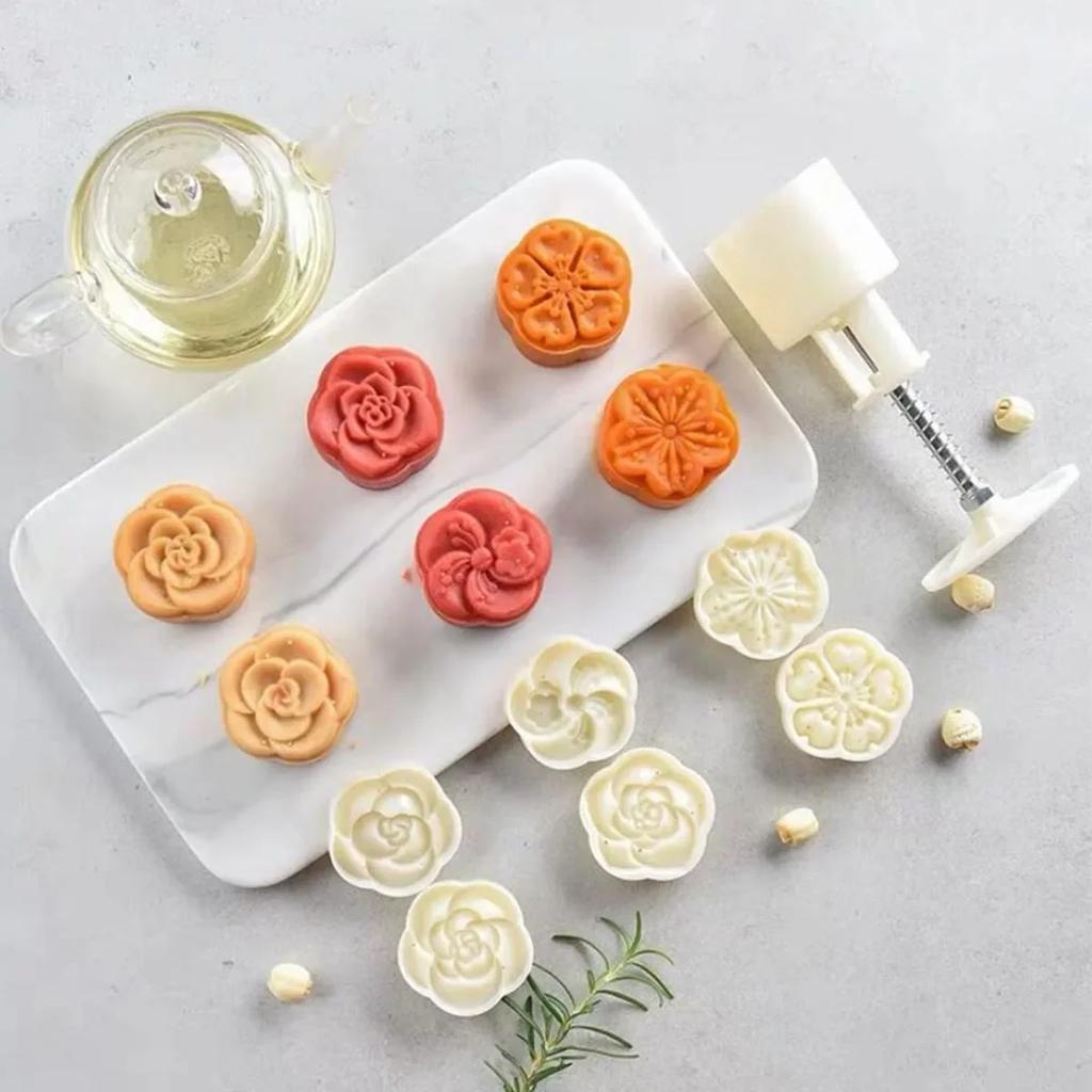 7pcs-Mooncake Mold Mid-Autumn Festival Hand-Pressure Flower Moon Cake Mould DIY Hand Mooncake Pressure Fondant Decoration Tools