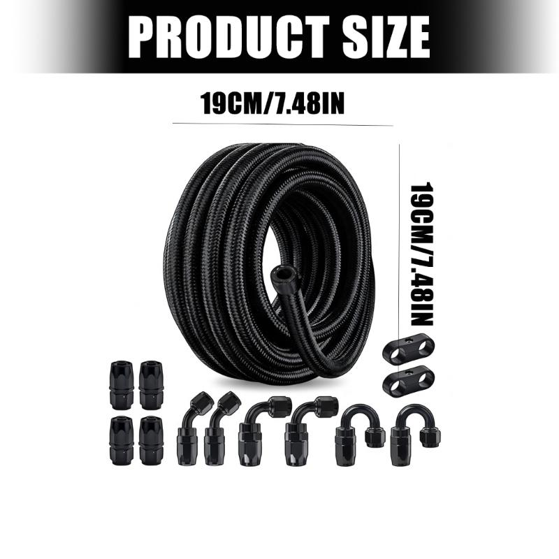 Fuels Hose Fitting Kit 6AN Black Nylon Braided Line with Straight Elbow 180 Degree Connector for Engine Bay Fuels Builds
