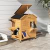2-story Cat House Outdoor, Weatherproof Wooden Cat Enclosure for Feral Cats with Escape Door, Openable Roof, Jumping Platforms, Natural Wood Finish