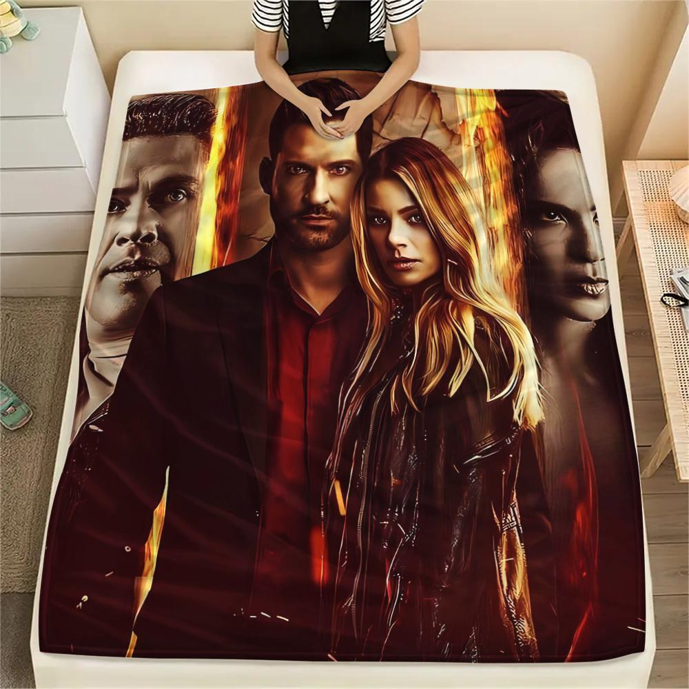 1Pc Lucifer Print Flannel Blanket, High quality Comfortable for All Seasons, Home Decor, Warmth and Comfort, Perfect for Gifts