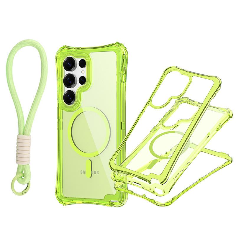 For Samsung S25 ULTRA Magnetic Transparent Three-in-one Mobile Phone Case with Strap