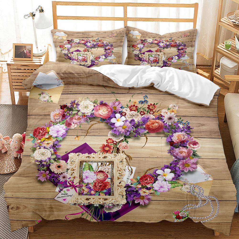 Three-Piece 3D Digital Printing Bedding Quilt Cover Love Sheets
