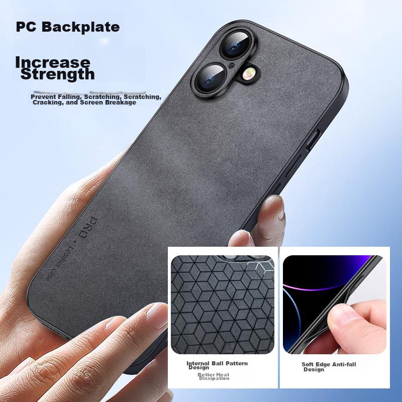 IPhone 16 Plus Case, Apple 16 Plus Protective Cover, Full Lens Protection, Soft, Simple Luxury Outer Case, Shockproof,n, Leather Cover, Black