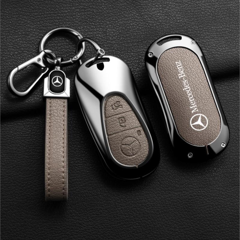 Metal Alloy Leather Car Key Case Cover Shell For Mercedes Benz 2023/24 C 260 S Class W206 W223 S350 C260 C300 /400/450/500 JQ1