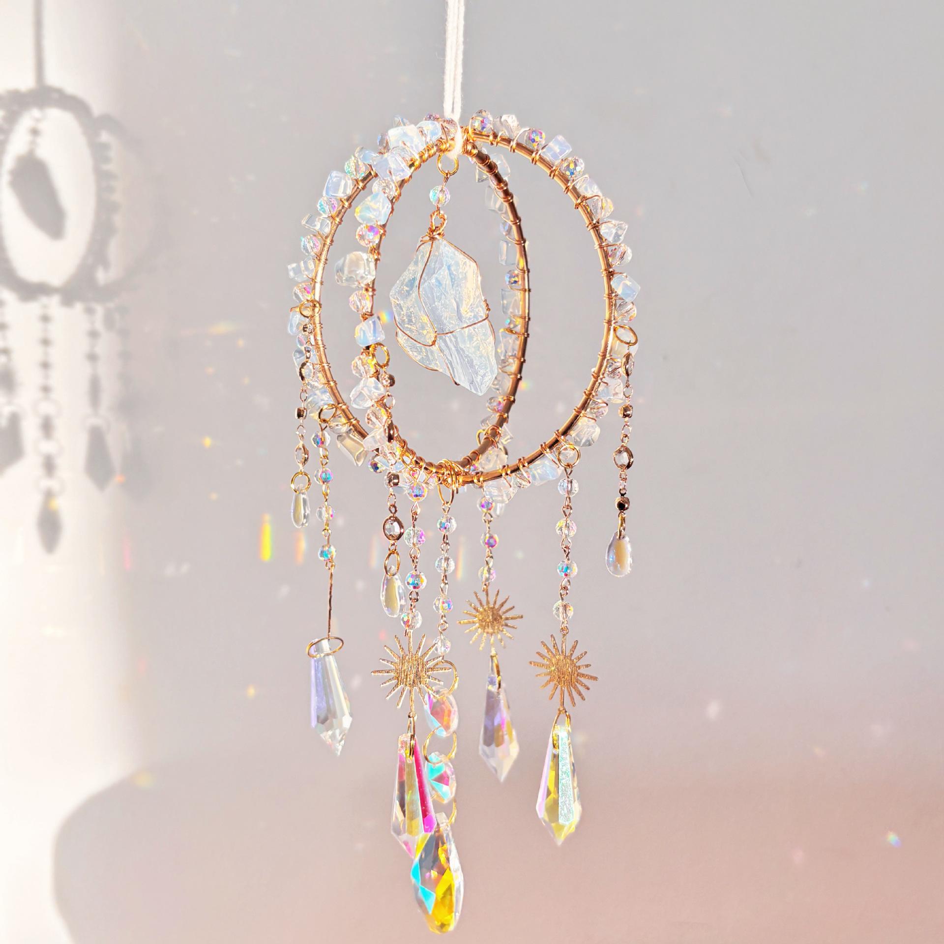 

Healing Crystal Wind Chime, Rose Quartz & Stone Sun Catcher, Positive Energy Home Gift, Feng Shui Bedroom Decor