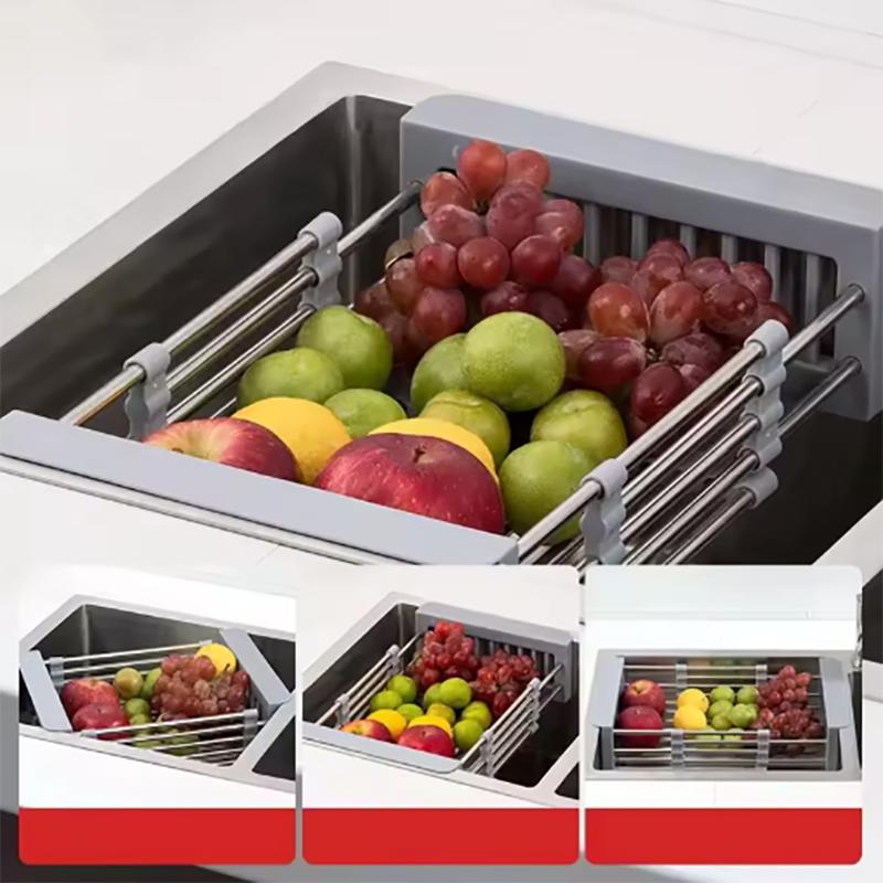Abtropfgestell für die Küchenspüle, ausziehbarer Abtropfständer aus Edelstahl, Abtropfkorb für Obst und Gemüse, Abtropfgestell, Lagerregal