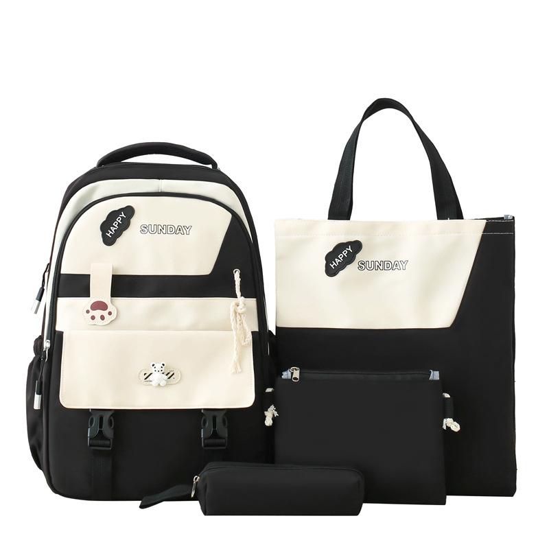 Junior high school backpack women's large-capacity four-piece set middle school student backpack high-value college student schoolbag