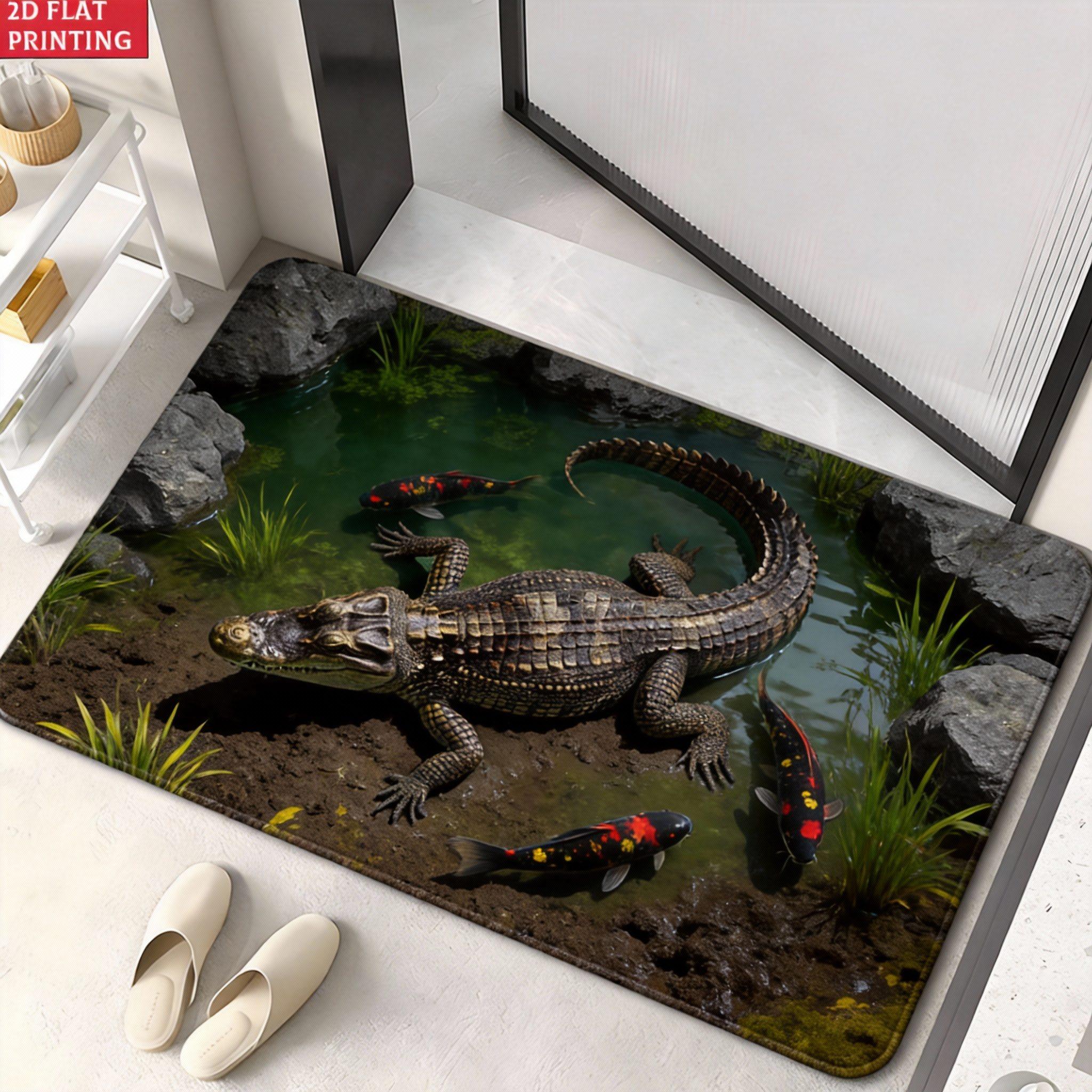 

3D Crocodile Pond Doormat 1pc Realistic Water Scene with Koi Fish & Rocks, Nature-Themed Floor Mat for Living Room and Bedroom 40x60cm
