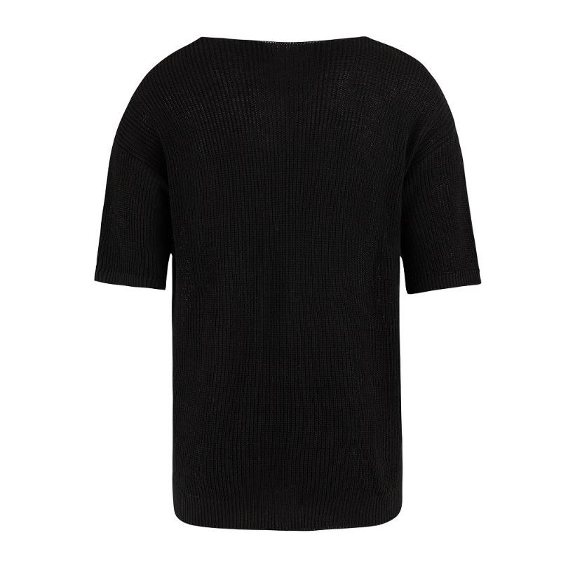 Herren einfarbiges V-Ausschnitt Strick-T-Shirt mit mittlerem Ärmel