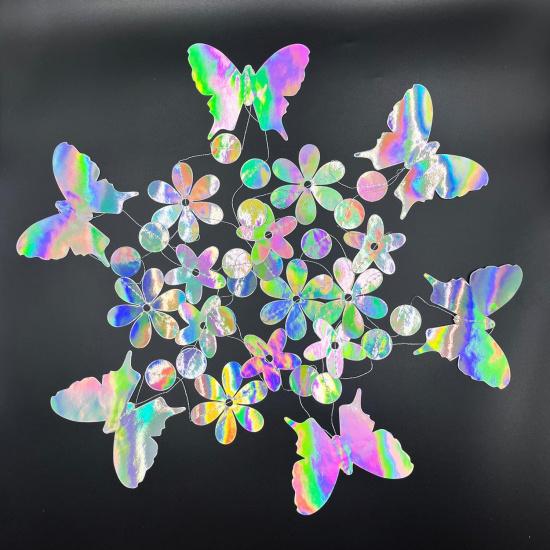 52.5 Ft Iridescent Butterfly Garland Butterfly Flower Circle dot Hanging Paper Banner Streamer for Birthday Baby Shower Wedding Party Decorations