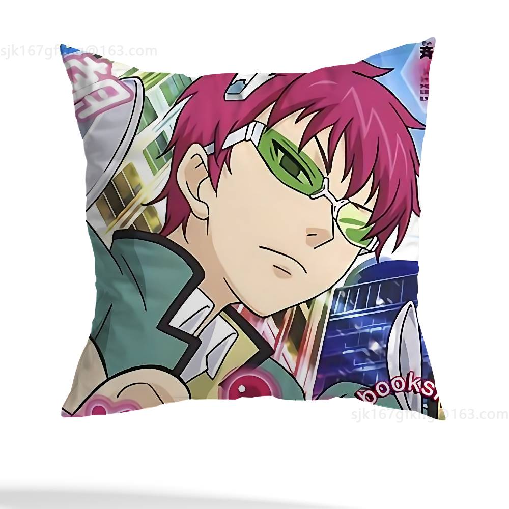 Anime Role S-Saiki K Chibi Pillow Case Square Double-Sided Printing Short Plush Sofa Cushion Cover Bedroom Bedside Pillow