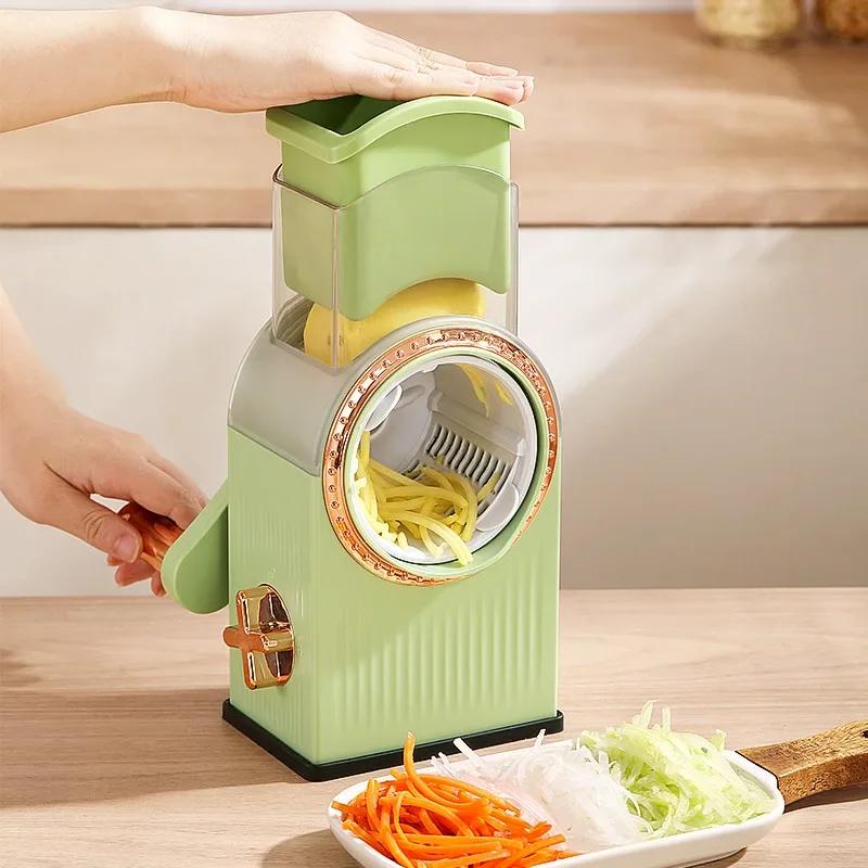 New Multifu Vegetable Slicer Manual Kitchen Accessories Grater Vegetable Chopper Household 3 In 1 Round Cutter Potato Spiralizer