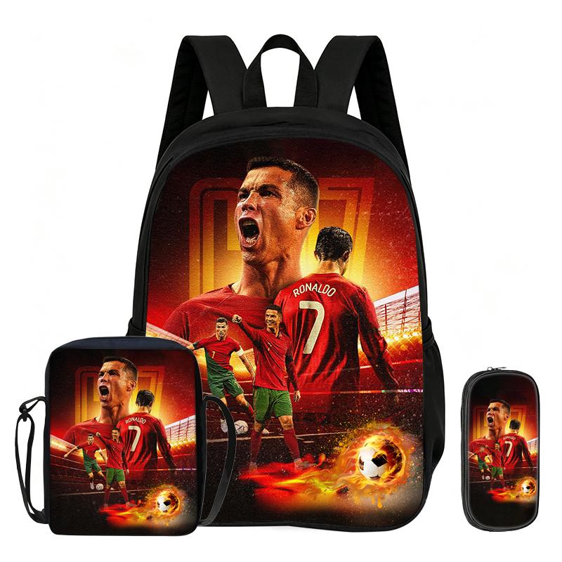 Leer, Reizen School Schoudertas, Etui's, Sport Boekentas Ronaldo Kinderen 3-delige Set Rugzak Voetbalster Rugzak Cadeau