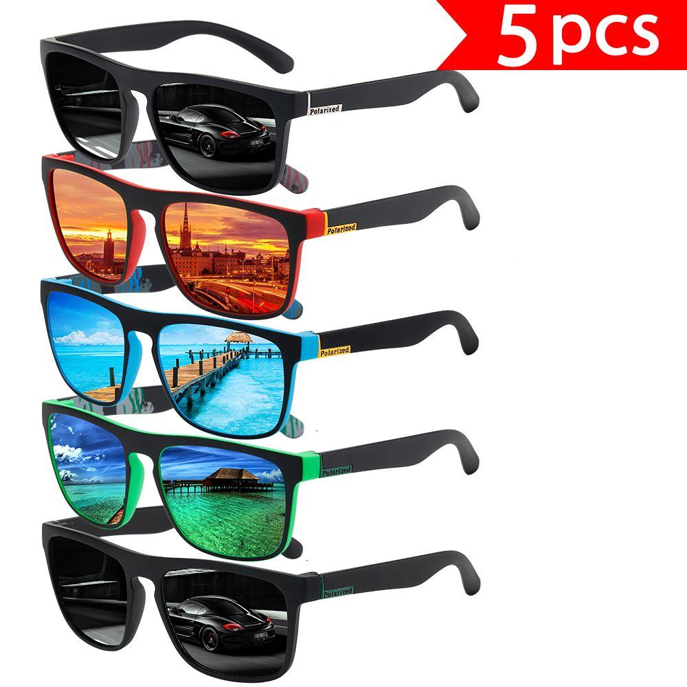 5PCS,Retro square-frame glasses, stylish glasses for driving, fishing, and vacations, discounted glasses bundles. чёрный