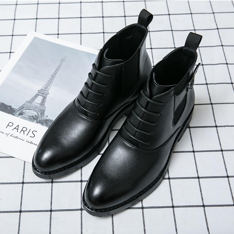 Fashion Winter Fur Men Fashion Black Leather Boots Red Chelsea Men Boots Pointed Toe Low Heel Casual Classic Men Boots and Luxury Shoes