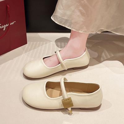 Sapatos Mary Jane franceses de sola macia femininos 2025 novo verão brisa da noite sapatos suaves com saias saltos baixos boca leve sapatos únicos
