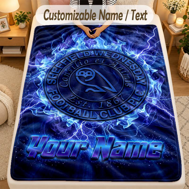 Flannel BlanketSheffield Wednesday FC Custom Name Text Personalized Soft Warm Throw Blanket Home Decor Gift