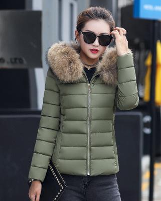 Women's large fur-collared cotton-padded clothes, short hooded slim-fitting cotton-padded jackets, multi-color optional winter women's thickened cotto