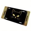 2D Flat Black Cat Gold Stripe License Plate Frame, Waterproof Aluminum Car Tag Cover, 5.9x11.8in Novelty Decor