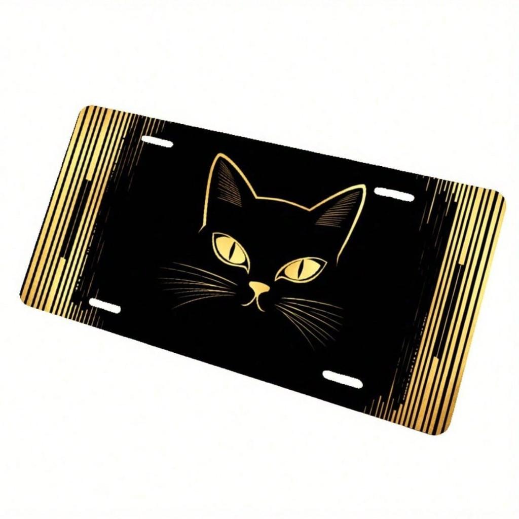 2D Flat Black Cat Gold Stripe License Plate Frame, Waterproof Aluminum Car Tag Cover, 5.9x11.8in Novelty Decor