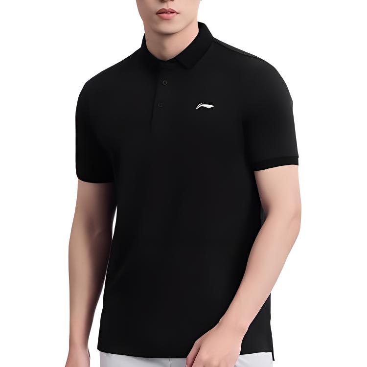 Li-Ning Breathable Solid Color Polo Shirt Men tops Black APLT261-1