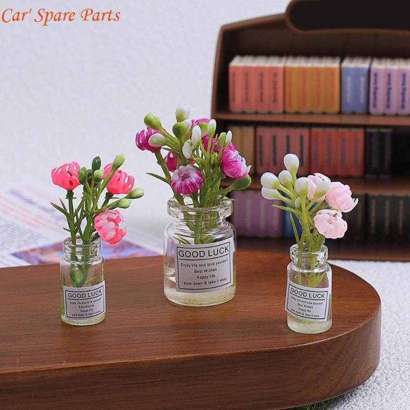 Y4UA Miniature Potted Flowers Ornament Car Dashboard Center Console Mount Greenery Decoration Glow Small Figurines Decors