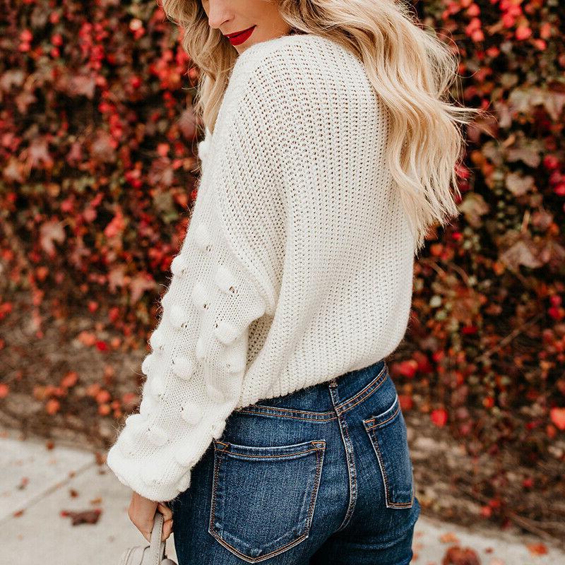 Autumn and winter new thickened short umbilical women's pullover sweater, loose casual puff sleeve women's knitted sweater
