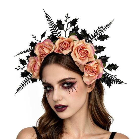 Versatile Hair Accessory for Photography Halloween Rose Headband, Flower Leaf Crown Hoops Bands, Fashionable Floral Gothic Headpiece Hairband Cosplay