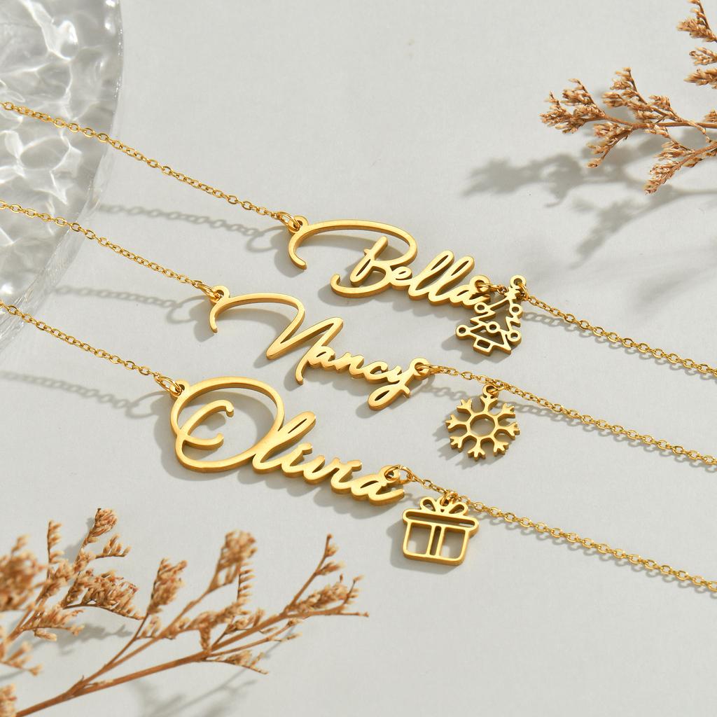 Atoztide Custom Name Necklace for Women Snowflake On Chain Stainless Steel Jewelry Winter Choker Personalized Christmas Gift