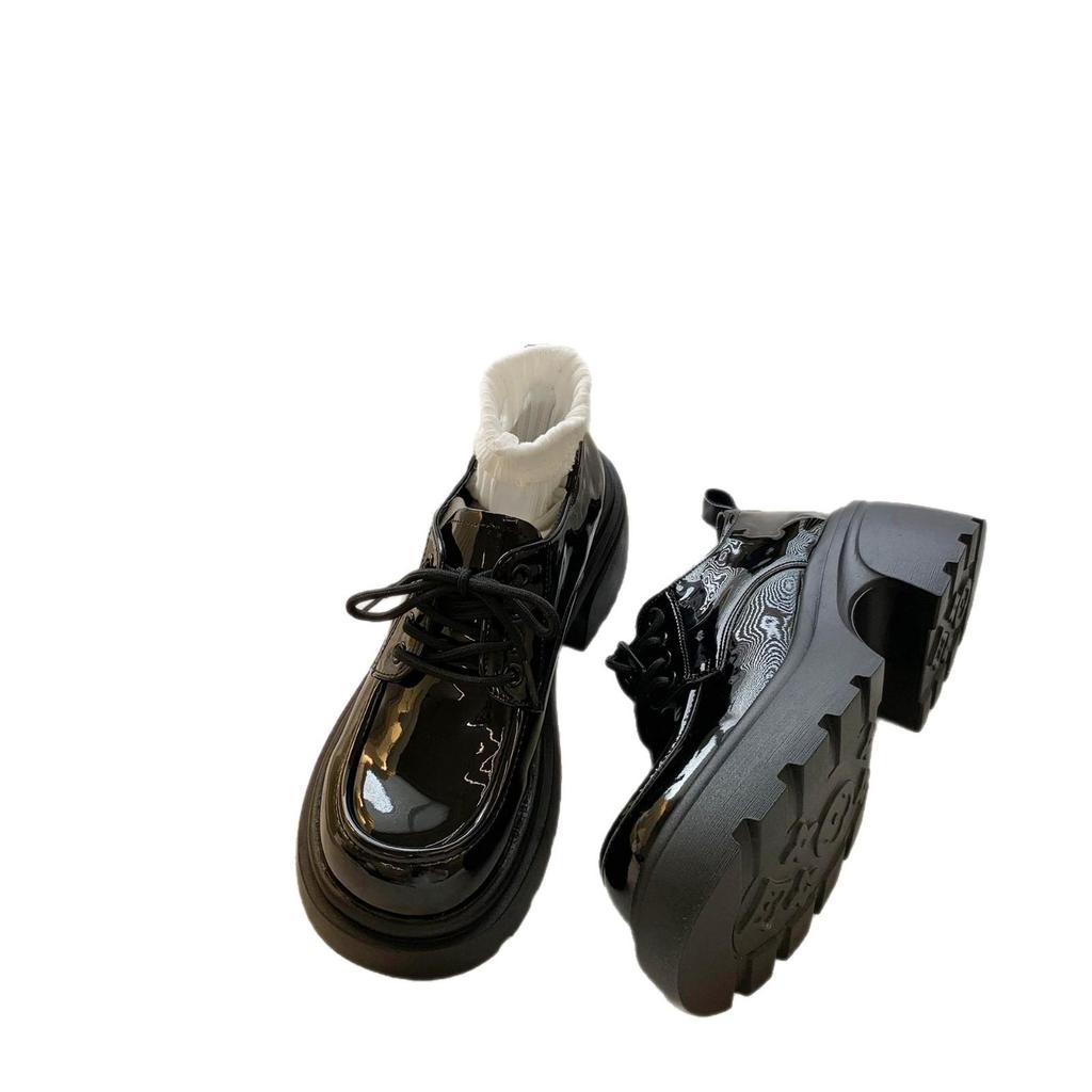Women's British Style Black Leather Thick-Soled Loafers - 2026 Spring/Summer Collection Versatile Flats