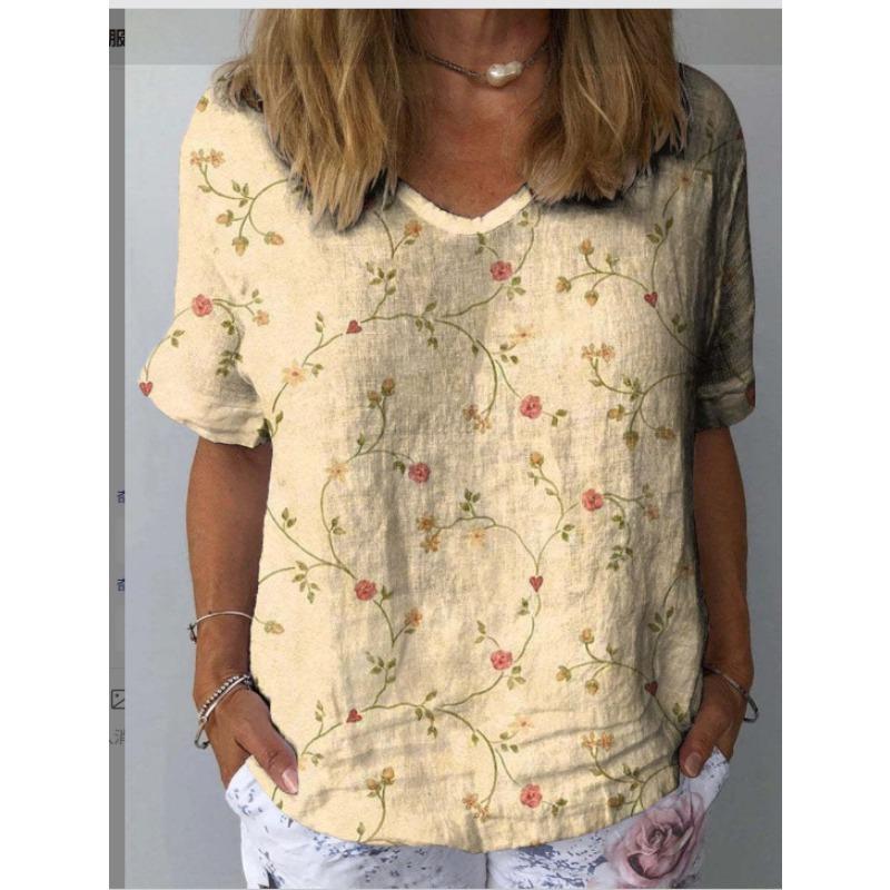 Summer Casual V-Neck Rainbow Printed Short Sleeve Women's T-Shirt Top