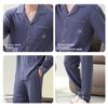 MIIOW Men's Pajamas, 100% Combed Pure Cotton, Lapel Cardigan, Long-Sleeve Loungewear, Casual Outerwear, Niagara Blue, 3XL
