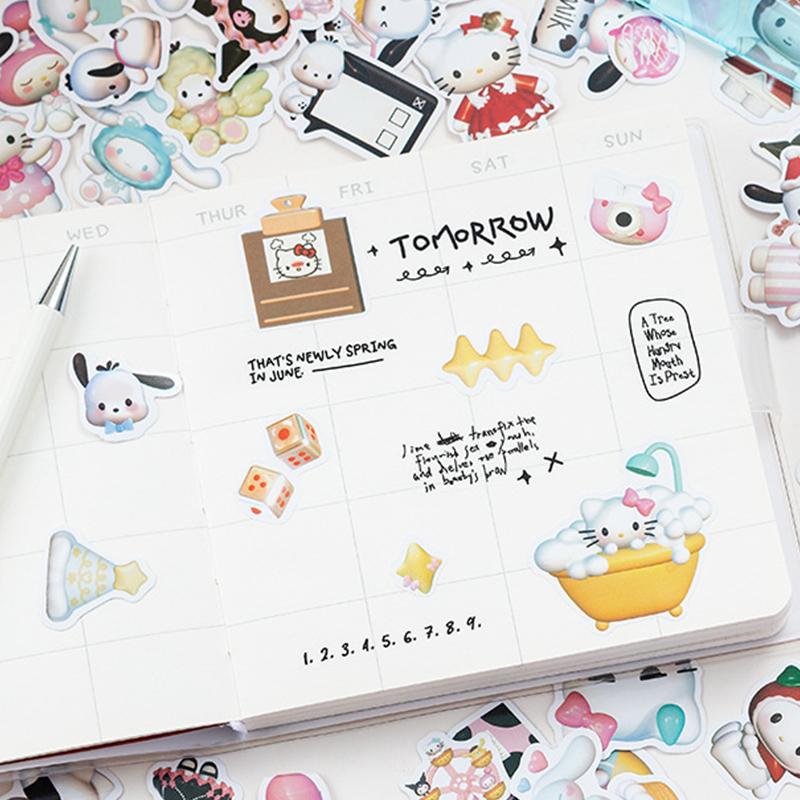 50 100Pcs Sanrio Laptop Stickers Cartoon Hello Kitty Cinnamoroll Kuromi Melody Cute Suitcase Guitar Waterproof Sticker Toys