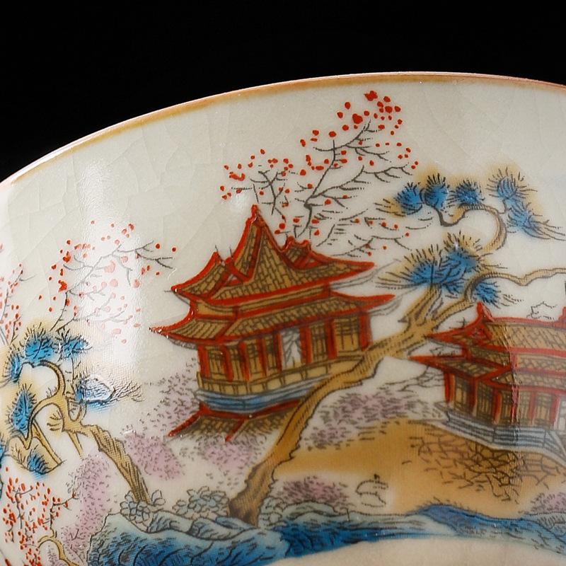 Ceramic Single Cup Retro Master Cup Kung Fu Tea Cup Yellow Ru Kiln Tea Bowl Crackle Glaze Nurturing Tea Bowl