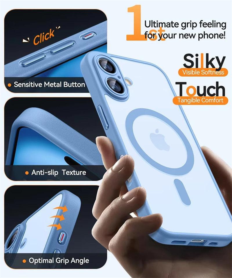 Magnetic Luxury Armor Shockproof Case For iPhone 16 15 14 13 Pro Max Plus For Magsafe Wireless Charge Cover Matte Translucent PC