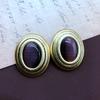French Romantic Silver Needle Stud Earrings Electroplated Real Gold Stone Gemstone Enamel Glaze Ancient Stud Earrings