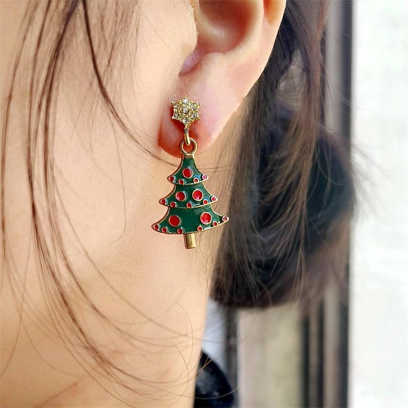 1 Pair of Fashion Christmas Earrings, Christmas Tree Women's Pink Zircon Exquisite Snowflake Hook Earrings Fashion Festival Snowflake Snowman Earrings