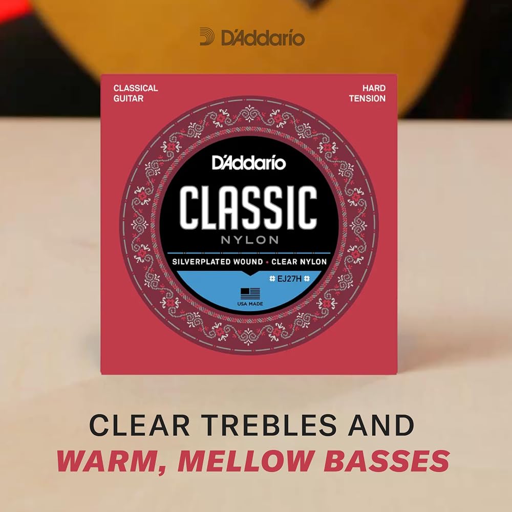 D'Addario Daddario Classical Guitar Strings Sliverplated Wound Clear Nylon Normal Tension EJ27N-3...