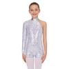 Girls Round Collar Long Sleeve Leotard Shiny Sequins Texture Decorated Invisible Zipper Back Jazz Dancewear