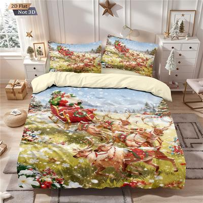 3-teiliges Bettwäscheset mit Weihnachtselch-Print ohne Füllung, verschiedene Größen, weiche Schlafzimmerbettwäsche, Feiertagsdekoration, maschinenwaschbar