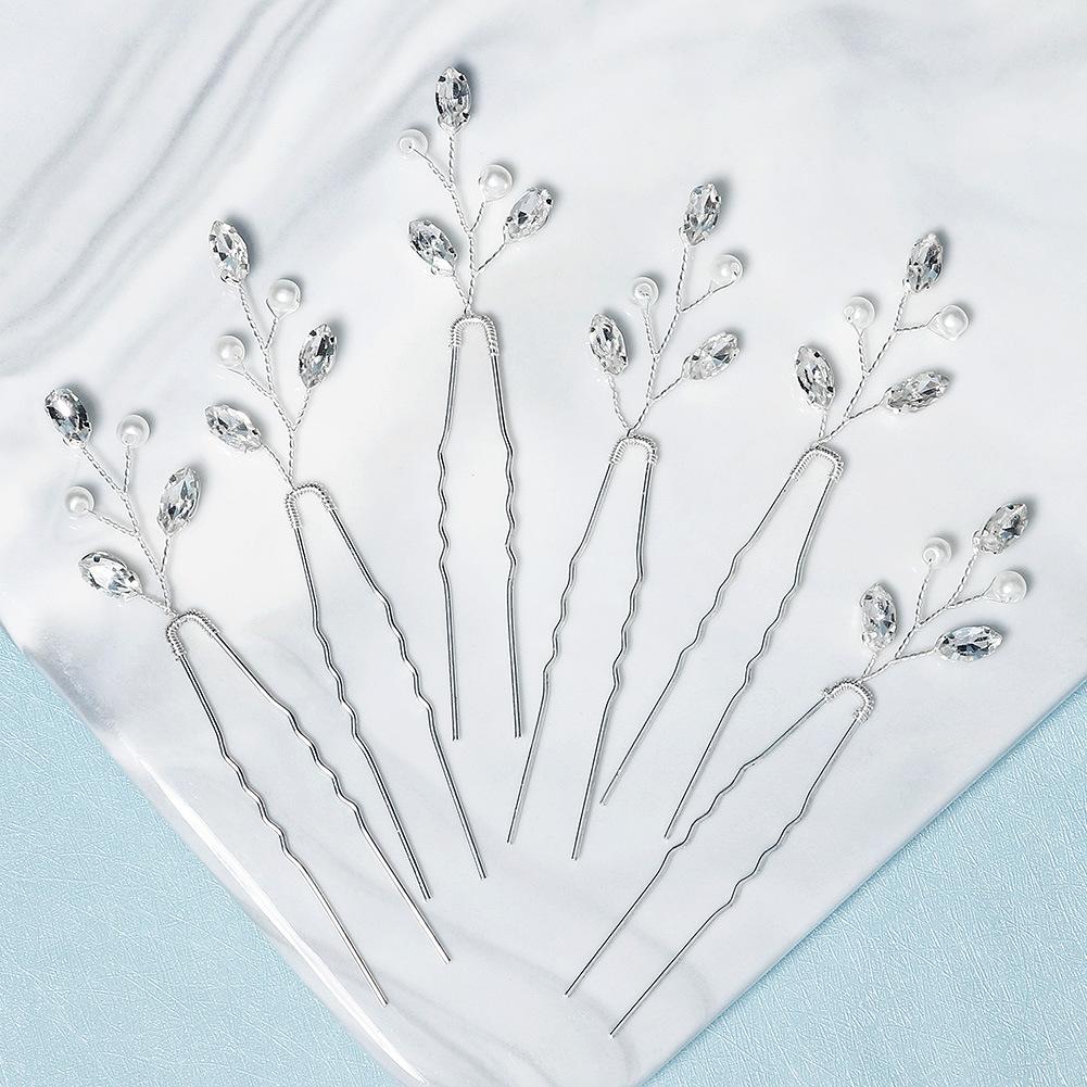 Hårtilbehør i antikk stil, enkle rhinestone-nåler, brudens frisyre til bryllupet, håndlaget perle U-formet hårnål