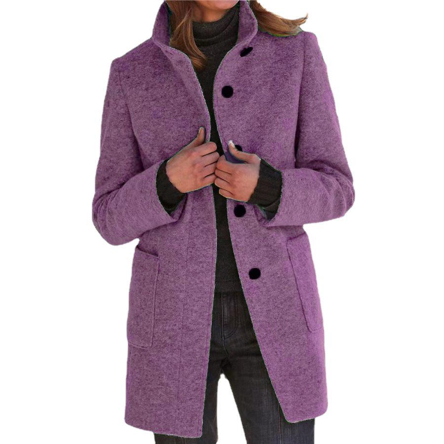 2023 Women's Wool Coat: Autumn/Winter European & American Retro Stand-up Collar with Lining.