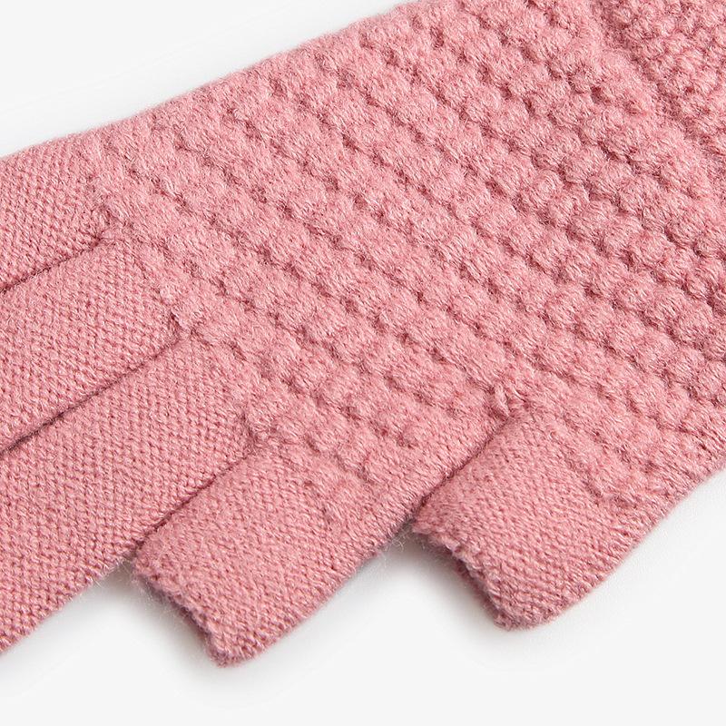Winter New Warm Gloves for Women, Solid Color, Two-fingered, Knitted, Velvet, Cold-proof Woolen Gloves with Exposed Two Fingers