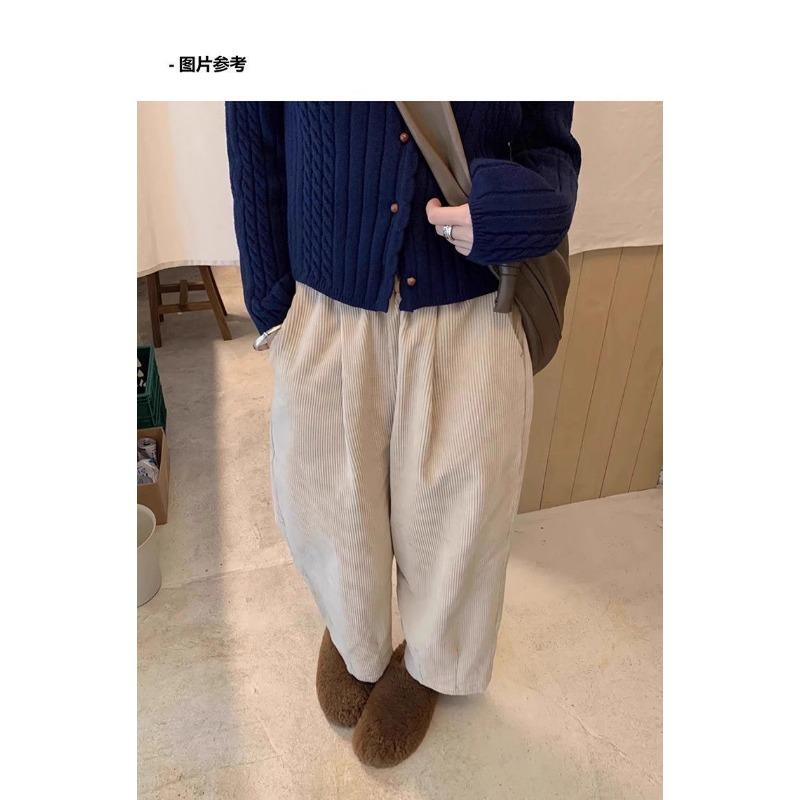 Japanese Retro Thickened Corduroy Wide-leg Pants for Women in Autumn and Winter New Loose High-waisted Casual Petite Pants
